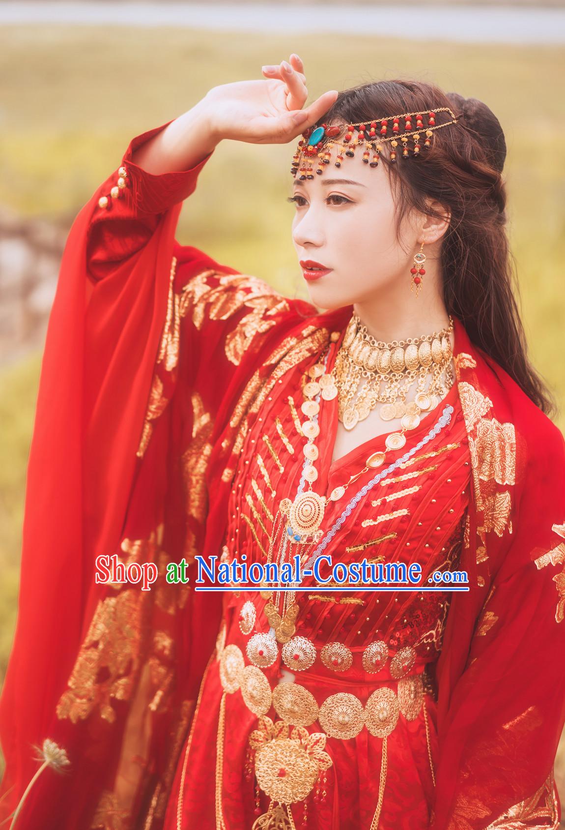 Ancient China Most Beautiful Bride Wedding Dress Clothing Garment Wigs Hair Jewelries Complete Set