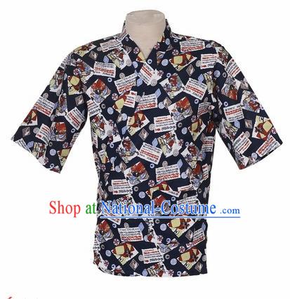 Traditional Japanese Printing Navy Shirt Kimono Asian Japan Costume for Men