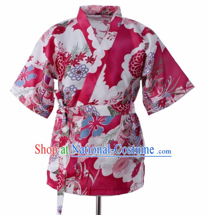 Traditional Japanese Printing Chrysanthemum Rosy Yamato Shirt Kimono Asian Japan Costume for Women