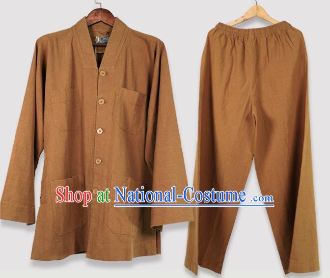 Traditional Chinese Monk Costume Meditation Light Tan Shirt and Pants for Men