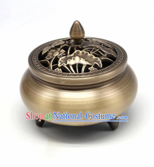 Traditional Chinese Carving Lotus Incense Burner Copper Censer