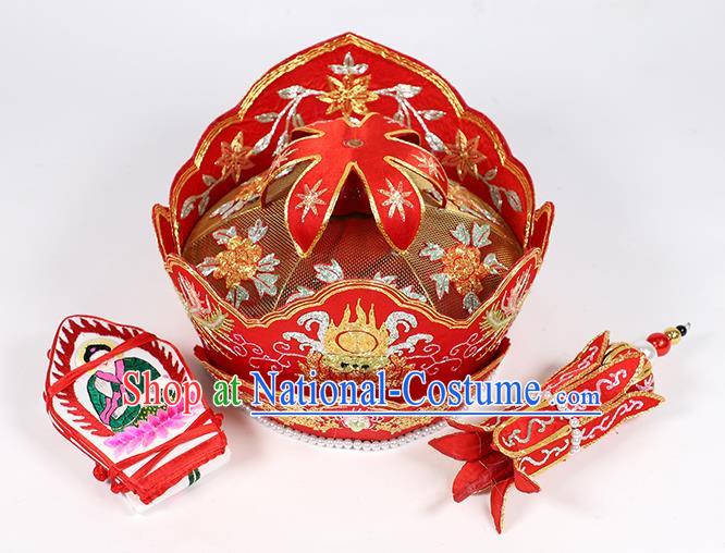 Traditional Chinese Monk Red Hats Buddhism Headwear for Men