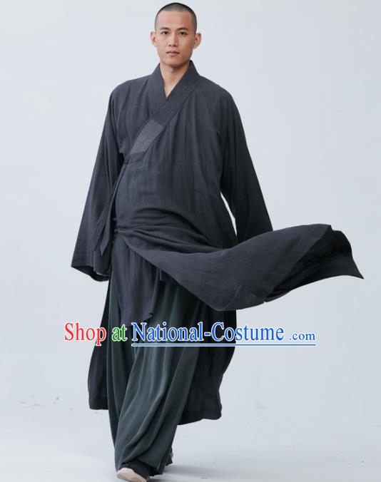 Traditional Chinese Monk Costume Grey Long Gown for Men