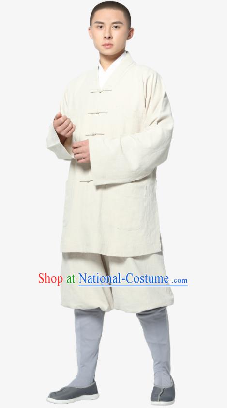 Traditional Chinese Monk Costume Meditation White Ramie Shirt and Pants for Men