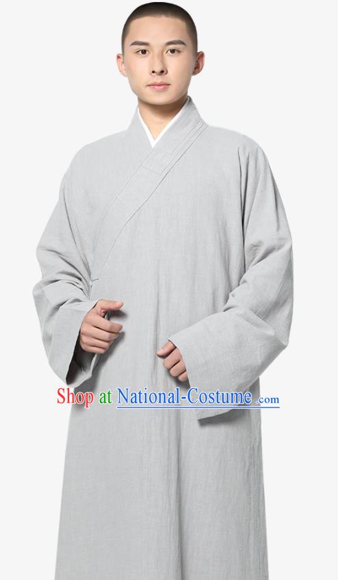 Traditional Chinese Monk Costume Light Grey Ramie Long Gown for Men