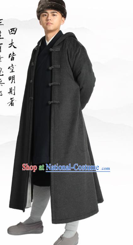 Traditional Chinese Monk Costume Lay Buddhists Deep Grey Dust Coat for Men