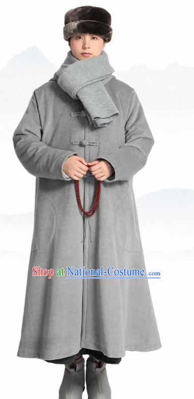 Traditional Chinese Monk Costume Lay Buddhists Grey Dust Coat for Men