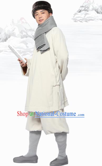 Traditional Chinese Monk Costume Meditation White Flax Outfits Shirt and Pants for Men