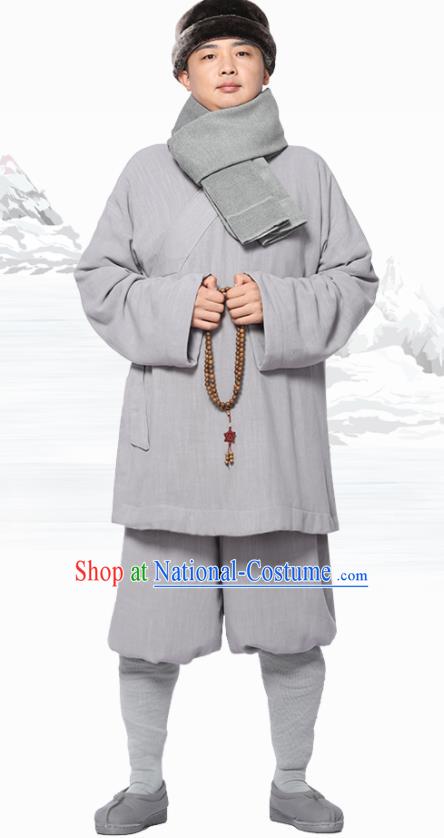 Traditional Chinese Monk Costume Meditation Grey Flax Outfits Shirt and Pants for Men