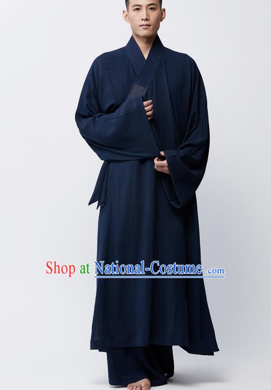 Traditional Chinese Monk Costume Lay Buddhists Navy Robe for Men