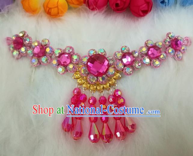 Chinese Traditional Beijing Opera Hair Accessories Peking Opera Diva Rosy Crystal Frontlet Hairpins for Adults