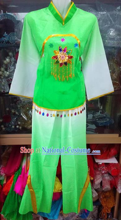 Chinese Traditional Beijing Opera Costume Peking Opera Folk Dance Yangko Green Clothing for Adults