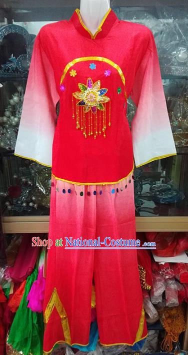 Chinese Traditional Beijing Opera Costume Peking Opera Folk Dance Yangko Red Clothing for Adults