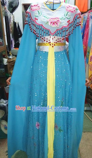 Chinese Traditional Beijing Opera Diva Costume Peking Opera Young Lady Blue Dress for Adults