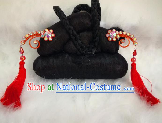 Chinese Traditional Beijing Opera Hair Accessories Peking Opera Red Tassel Hairpins for Adults