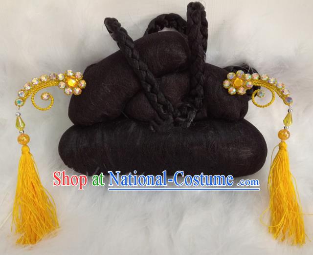 Chinese Traditional Beijing Opera Hair Accessories Peking Opera Yellow Tassel Hairpins for Adults