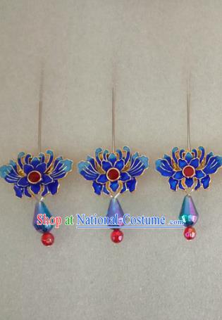 Chinese Traditional Beijing Opera Hair Accessories Peking Opera Blueing Lotus Hairpins for Adults