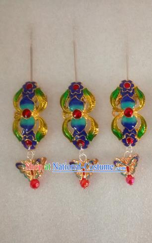 Chinese Traditional Beijing Opera Hair Accessories Peking Opera Blueing Butterfly Hairpins for Adults