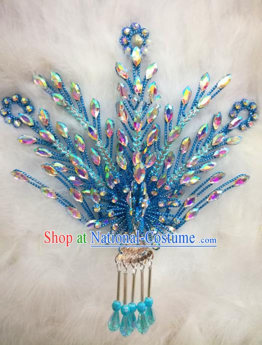 Chinese Traditional Beijing Opera Hair Accessories Peking Opera Princess Blue Phoenix Hairpins for Adults