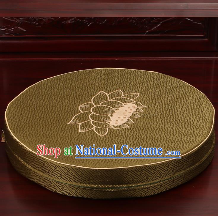 Chinese Classical Household Ornament Traditional Rush Cushion Cover Olive Green Brocade Mat Cover