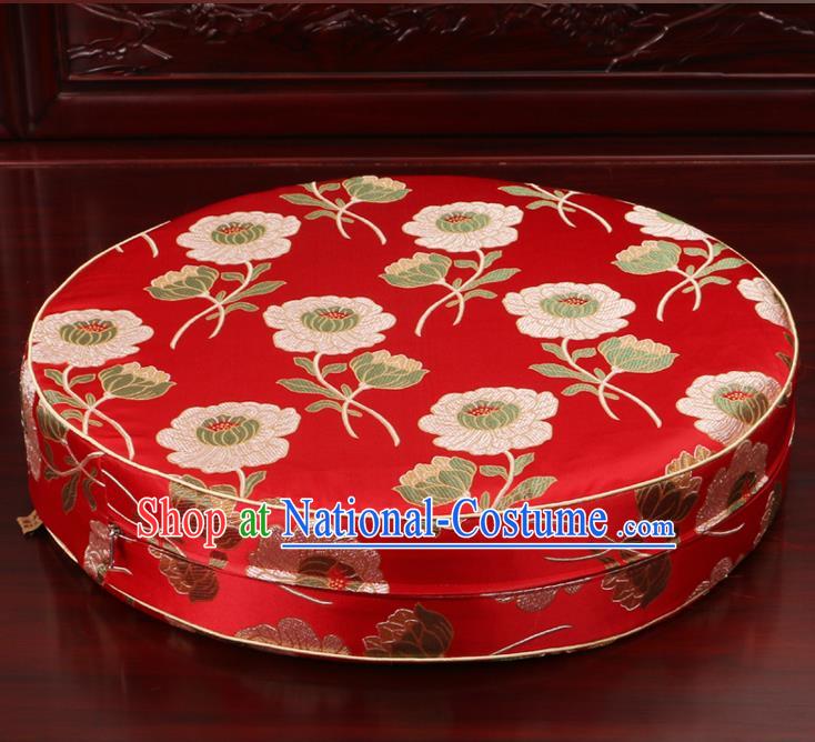 Chinese Classical Household Ornament Traditional Rush Cushion Cover Red Brocade Mat Cover