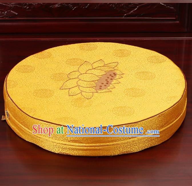 Chinese Classical Household Ornament Traditional Rush Cushion Cover Yellow Brocade Mat Cover