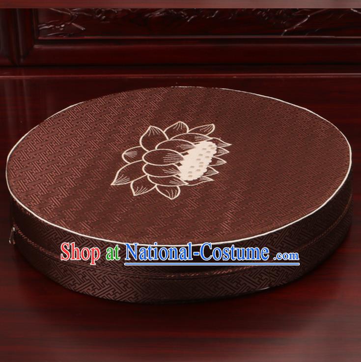 Chinese Classical Household Ornament Traditional Rush Cushion Cover Brown Brocade Mat Cover