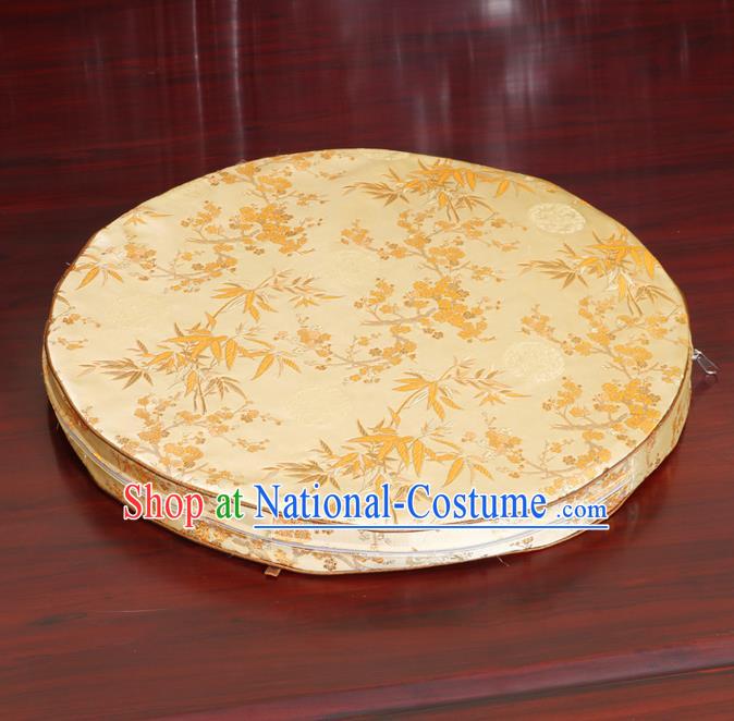 Chinese Classical Household Ornament Yellow Brocade Rush Cushion Cover Traditional Bamboo Pattern Mat Cover