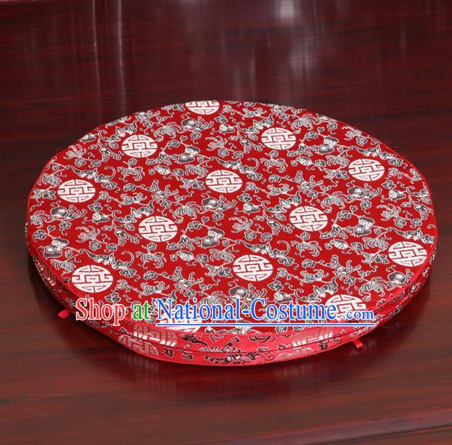 Chinese Classical Household Ornament Red Brocade Rush Cushion Cover Traditional Chrysanthemum Pattern Mat Cover