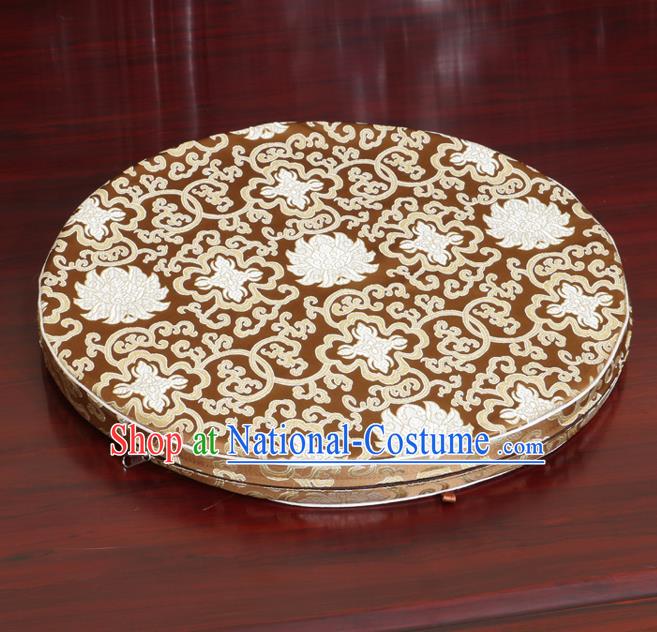 Chinese Classical Household Ornament Bronze Brocade Rush Cushion Cover Traditional Lotus Pattern Mat Cover