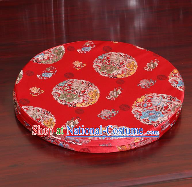 Chinese Classical Household Ornament Red Brocade Rush Cushion Cover Traditional Peony Lotus Pattern Mat Cover