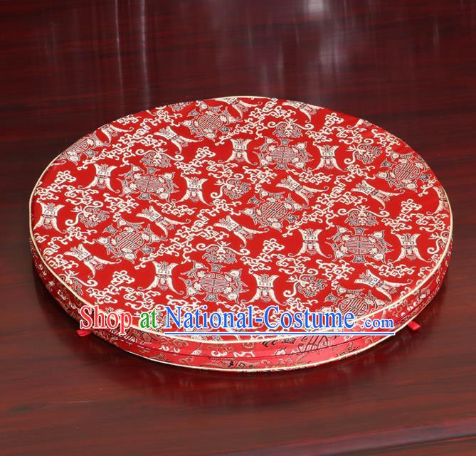 Chinese Classical Household Ornament Red Brocade Rush Cushion Cover Traditional Pattern Mat Cover