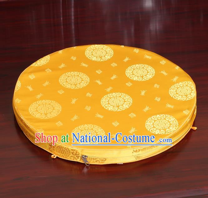 Chinese Classical Household Ornament Rush Cushion Cover Traditional Pattern Yellow Brocade Mat Cover