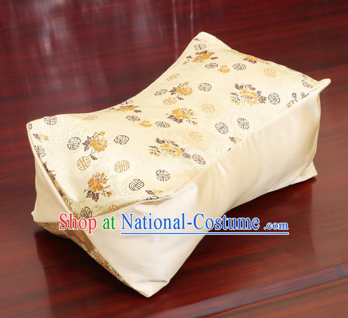 Chinese Traditional Chrysanthemum Pattern Yellow Brocade Pillow Slip Pillow Cover Classical Household Ornament