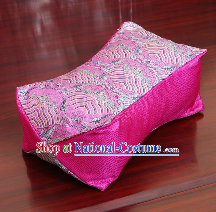 Chinese Traditional Wave Pattern Rosy Brocade Pillow Slip Pillow Cover Classical Household Ornament