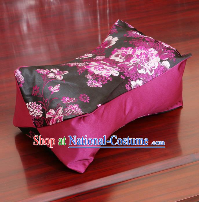 Chinese Traditional Peony Pattern Black Brocade Pillow Slip Pillow Cover Classical Household Ornament