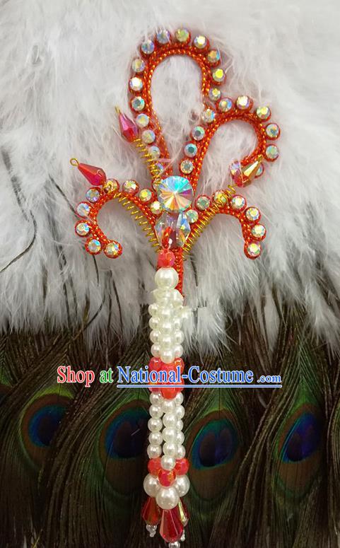 Chinese Traditional Beijing Opera Hair Accessories Peking Opera Beads Tassel Red Phoenix Hairpins for Adults