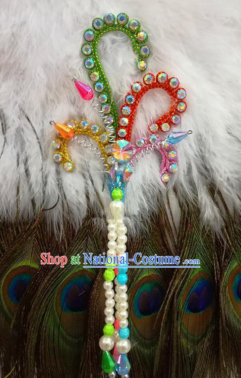 Chinese Traditional Beijing Opera Hair Accessories Peking Opera Beads Tassel Colorful Phoenix Hairpins for Adults