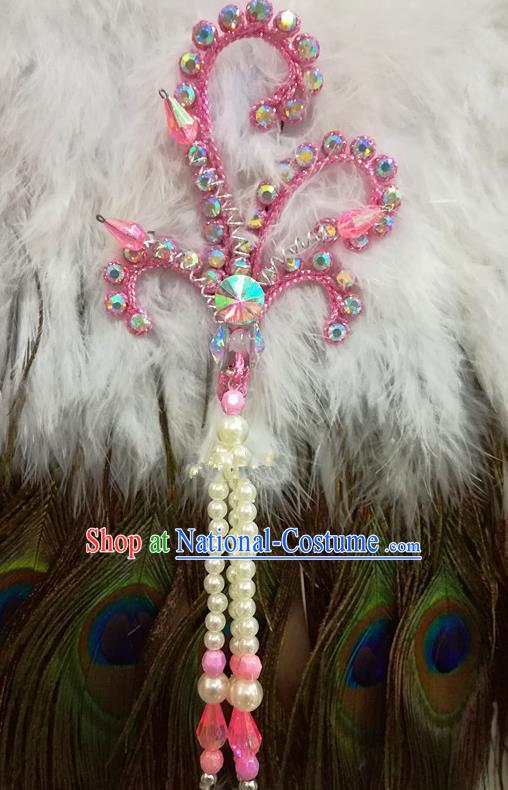 Chinese Traditional Beijing Opera Hair Accessories Peking Opera Beads Tassel Pink Phoenix Hairpins for Adults