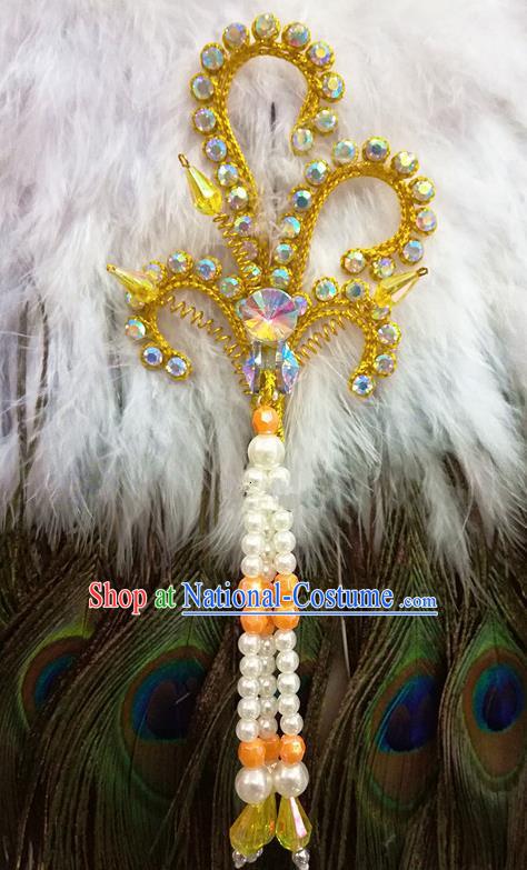 Chinese Traditional Beijing Opera Hair Accessories Peking Opera Beads Tassel Golden Phoenix Hairpins for Adults