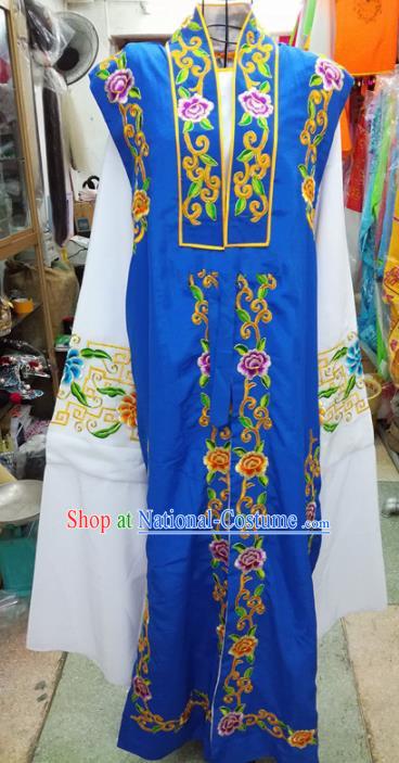 Chinese Traditional Beijing Opera Old Gentleman Costume Peking Opera Embroidered Royalblue Clothing for Adults