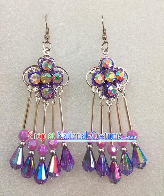 Chinese Traditional Beijing Opera Earrings Peking Opera Actress Purple Eardrop for Adults