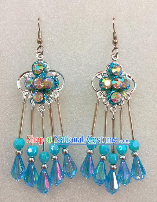 Chinese Traditional Beijing Opera Earrings Peking Opera Actress Blue Eardrop for Adults