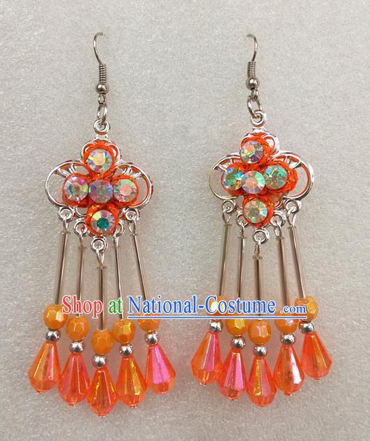 Chinese Traditional Beijing Opera Earrings Peking Opera Actress Orange Eardrop for Adults