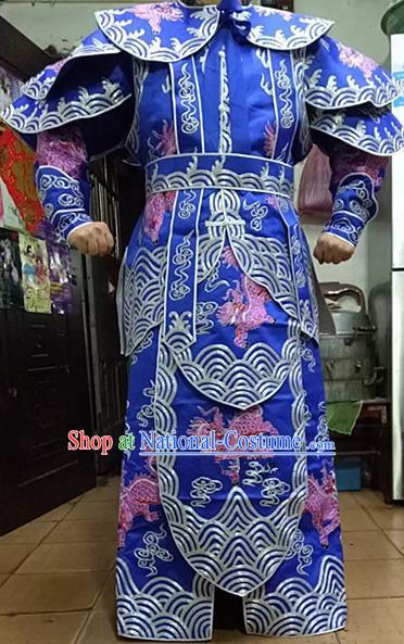 Chinese Traditional Beijing Opera Takefu Costume Peking Opera Martial General Blue Clothing for Adults