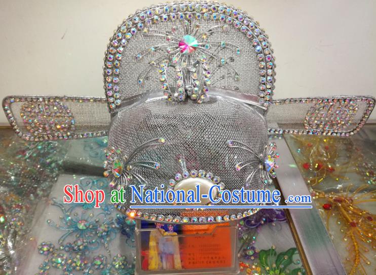 Chinese Traditional Beijing Opera Headwear Peking Opera Official Argent Hat for Adults