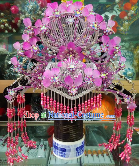 Chinese Traditional Beijing Opera Hair Accessories Peking Opera Princess Purple Phoenix Coronet Hairpins for Adults