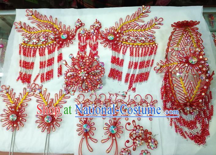 Chinese Traditional Beijing Opera Red Phoenix Head Ornaments Hairpins Hair Accessories for Adults