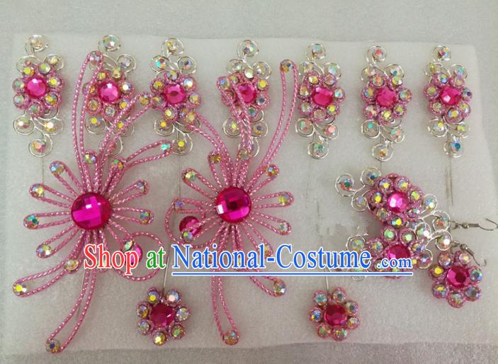 Chinese Traditional Beijing Opera Actress Pink Crystal Hairpins Hair Accessories for Adults