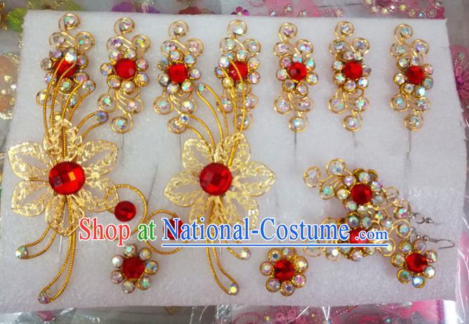 Chinese Traditional Beijing Opera Actress Crystal Golden Hairpins Hair Accessories for Adults